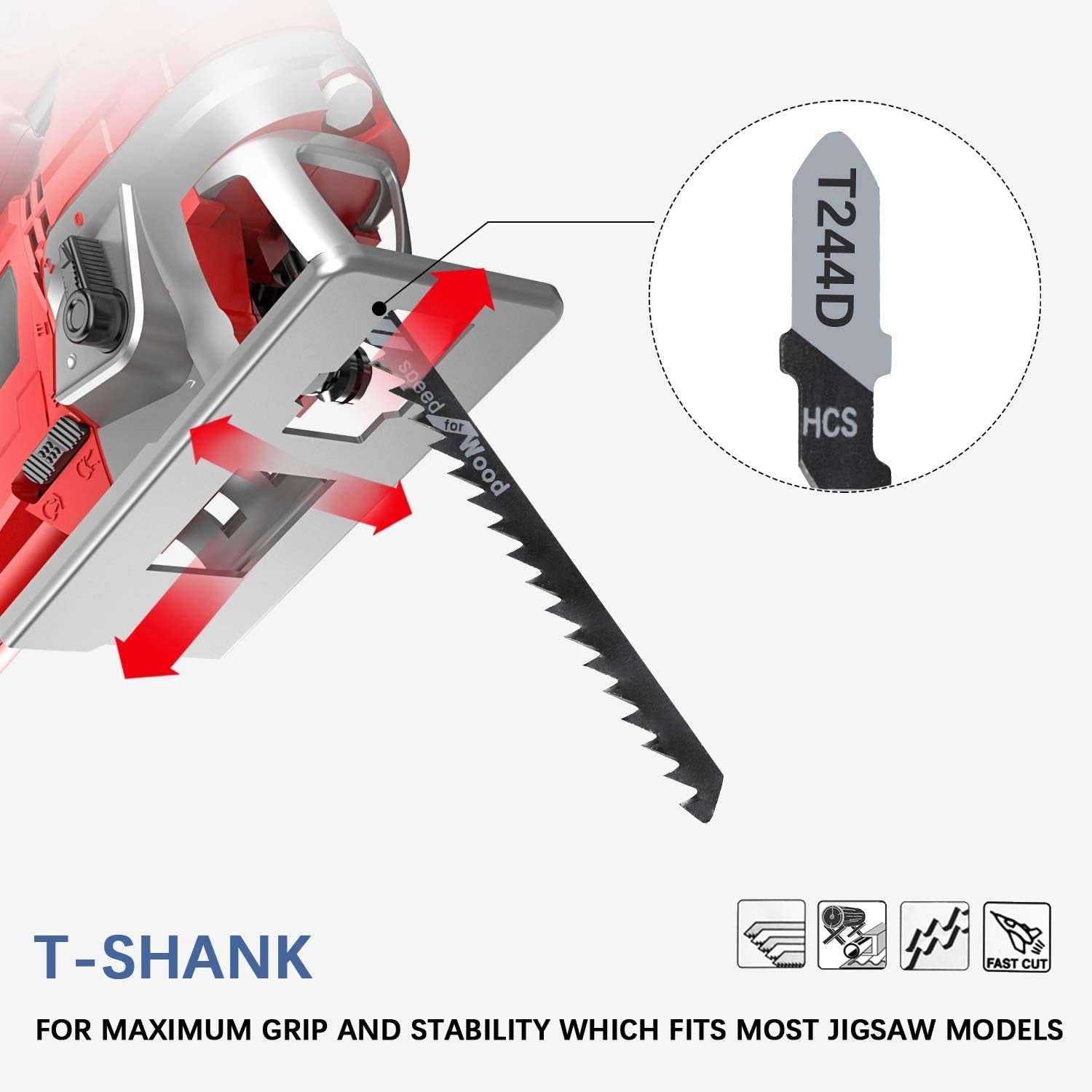 20-Piece T244D 4 Inch 6 TPI Assorted T-Shank Jig Saw Blades Set for Speed Cutting Wood, Scroll Cutting Wood