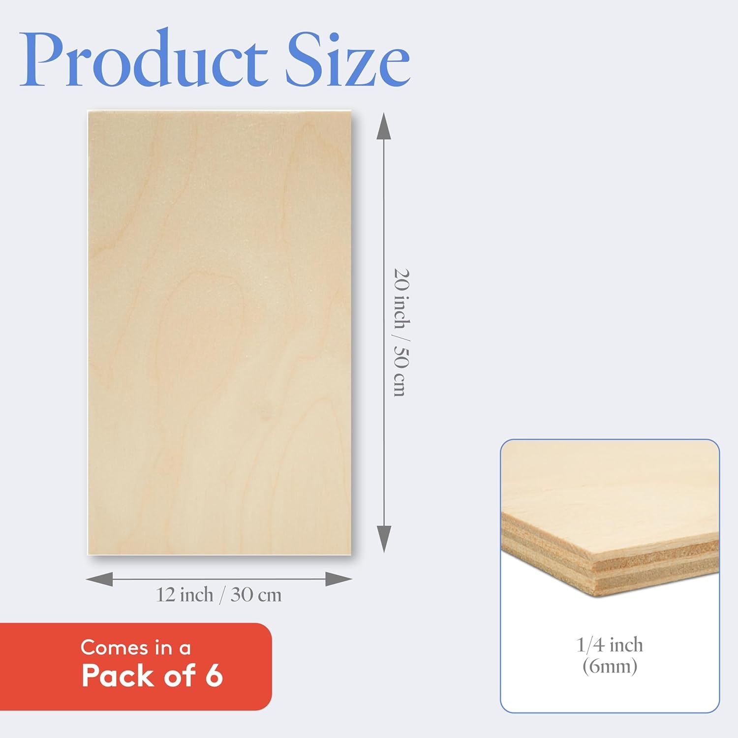 6 Mm Baltic Birch Plywood 1/4 X 12 X 20 Inch, Box of 6 B/BB Grade Craft Wood, Stronger than Basswood Sheets, for Laser, CNC Cutting and Wood Burning, by