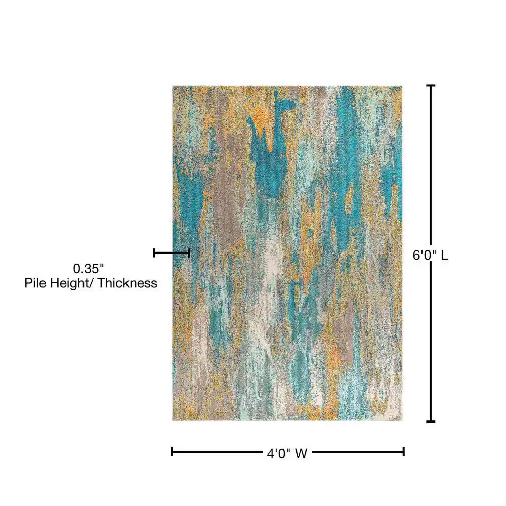 Contemporary Pop Modern Abstract Vintage Waterfall Dark Blue/Multi 4 Ft. X 6 Ft. Area Rug