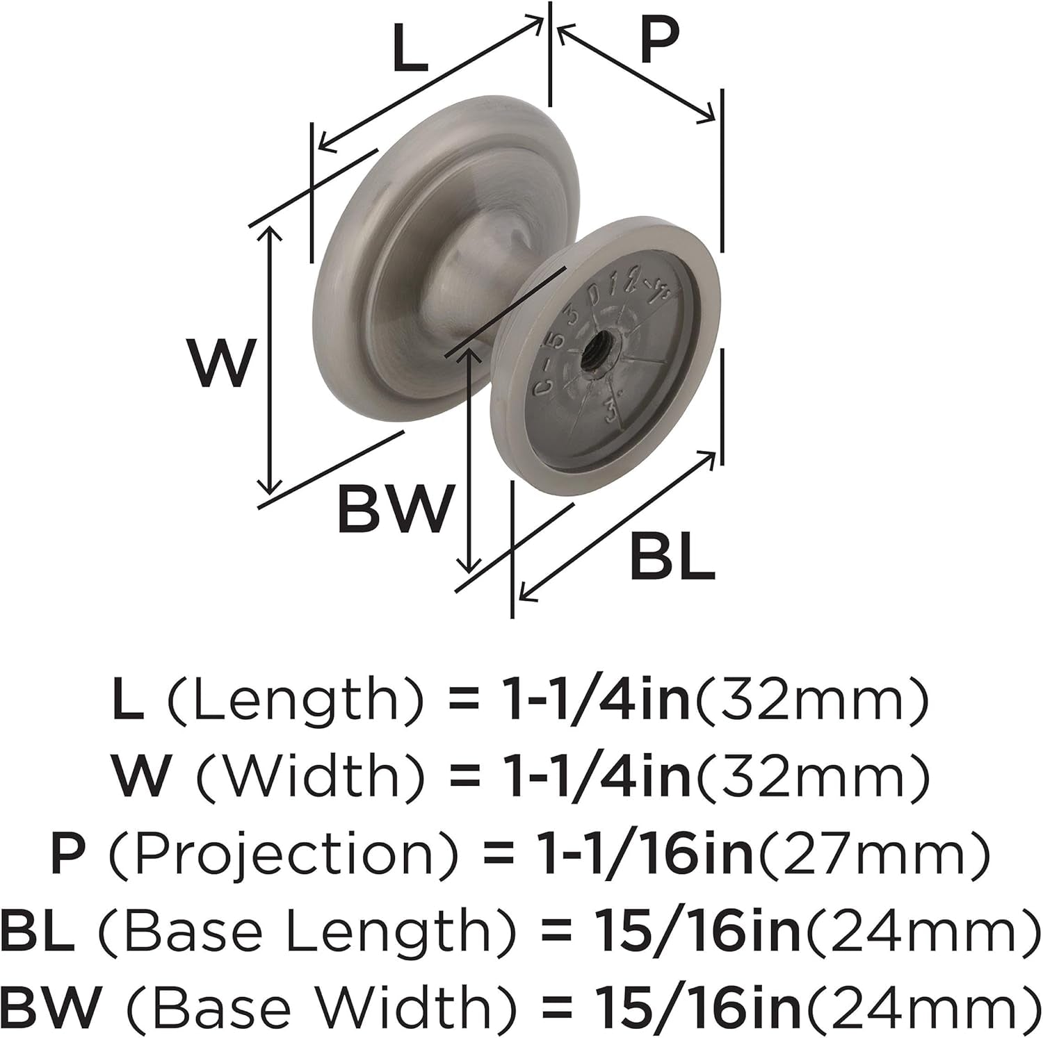 | Cabinet Knob | Satin Nickel | 1-1/4 Inch (32 Mm) Diameter | Ravino | 1 Pack | Drawer Knob | Cabinet Hardware, BP53012G10