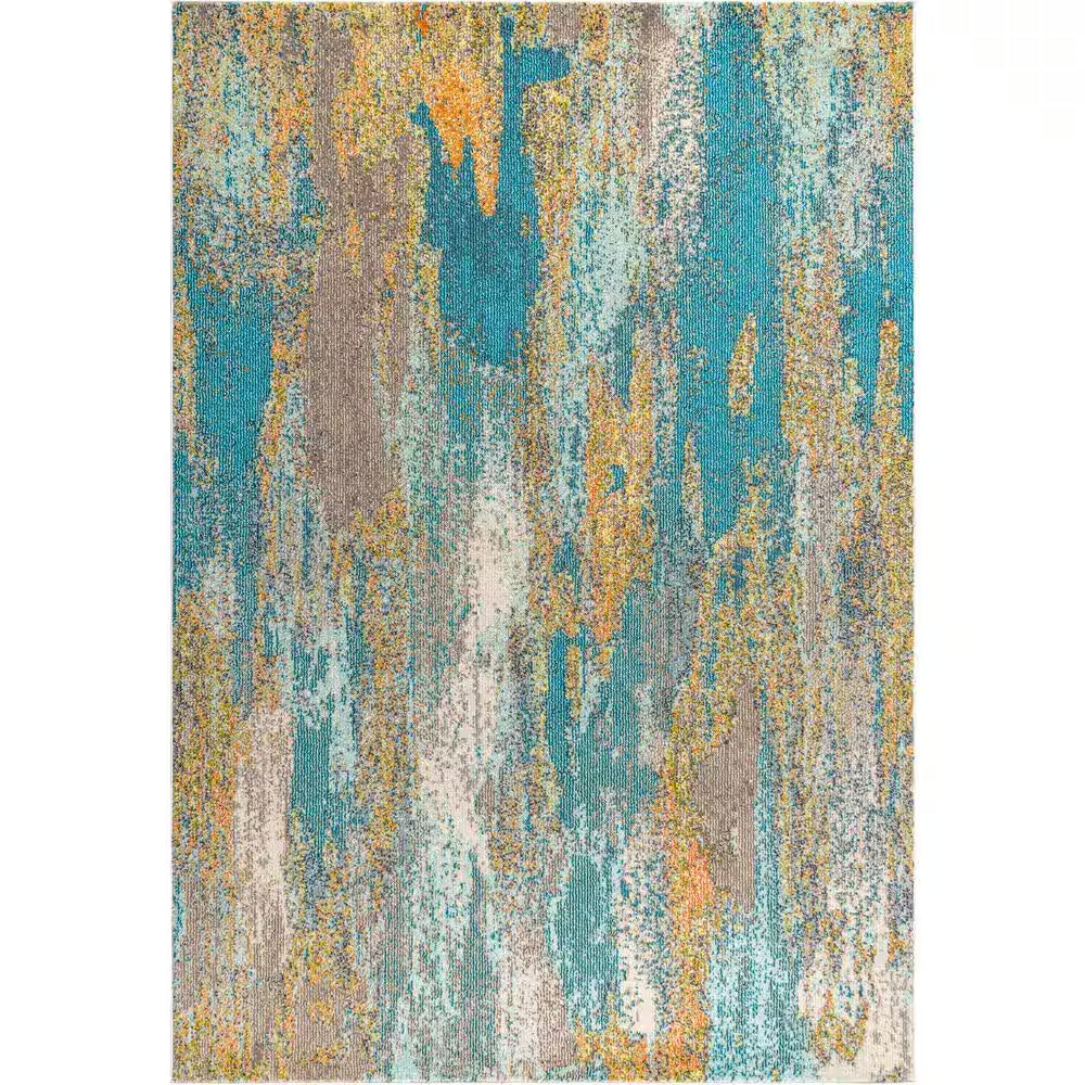 Contemporary Pop Modern Abstract Vintage Waterfall Dark Blue/Multi 4 Ft. X 6 Ft. Area Rug
