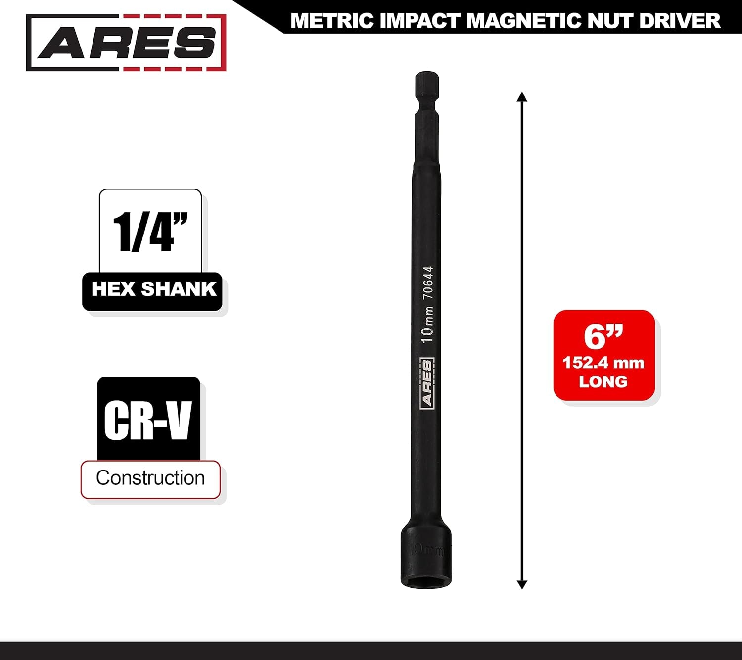 70644-10Mm Magnetic Impact Nut Driver - Impact Grade Nut Setter with Industrial Strength Magnet