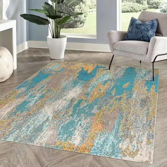 Contemporary Pop Modern Abstract Vintage Waterfall Dark Blue/Multi 4 Ft. X 6 Ft. Area Rug