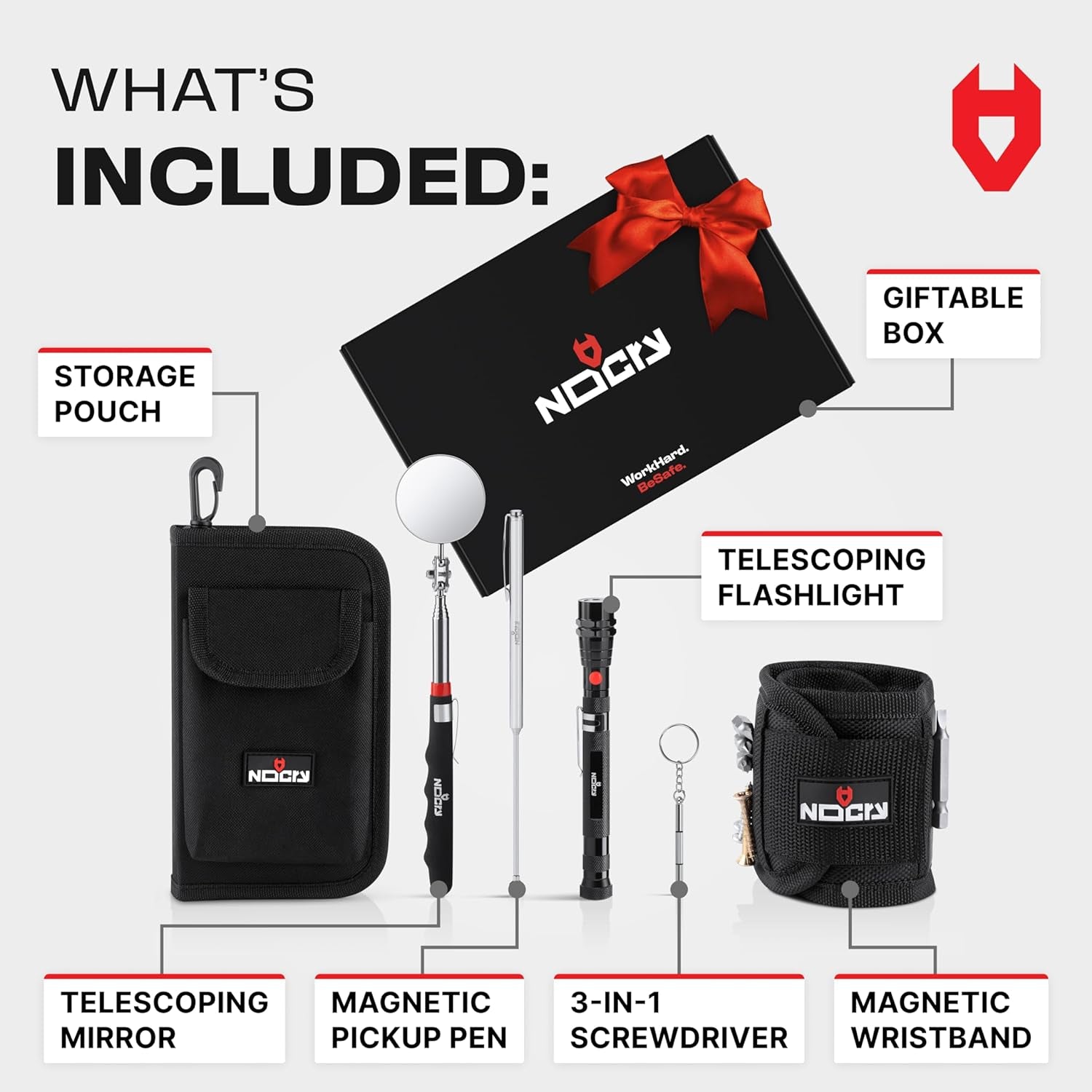 Telescoping Magnetic Pickup Tool Set for Father'S Day Gift — Magnetic Wristband, Extendable Mechanic Mirror, Telescoping Pen, 360° Flexible Flashlight, 3-In-1 Screwdriver — Magnetic Tool Set