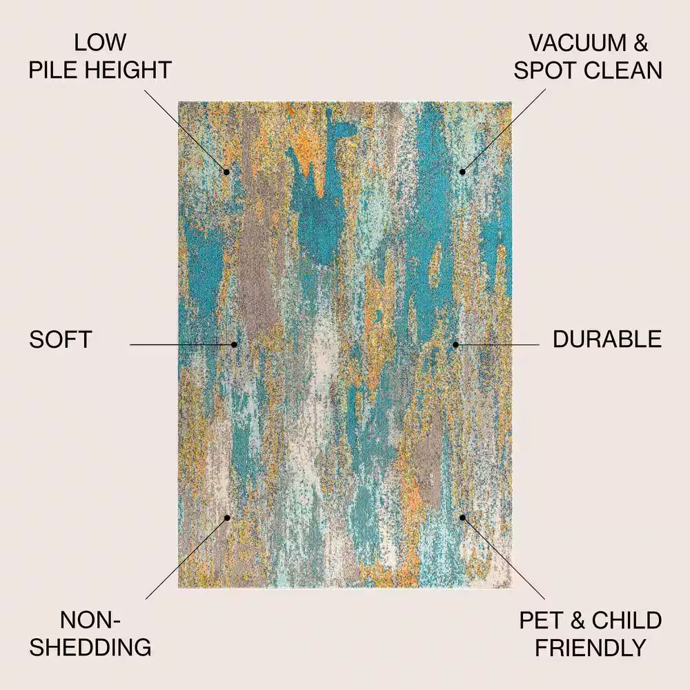 Contemporary Pop Modern Abstract Vintage Waterfall Dark Blue/Multi 4 Ft. X 6 Ft. Area Rug