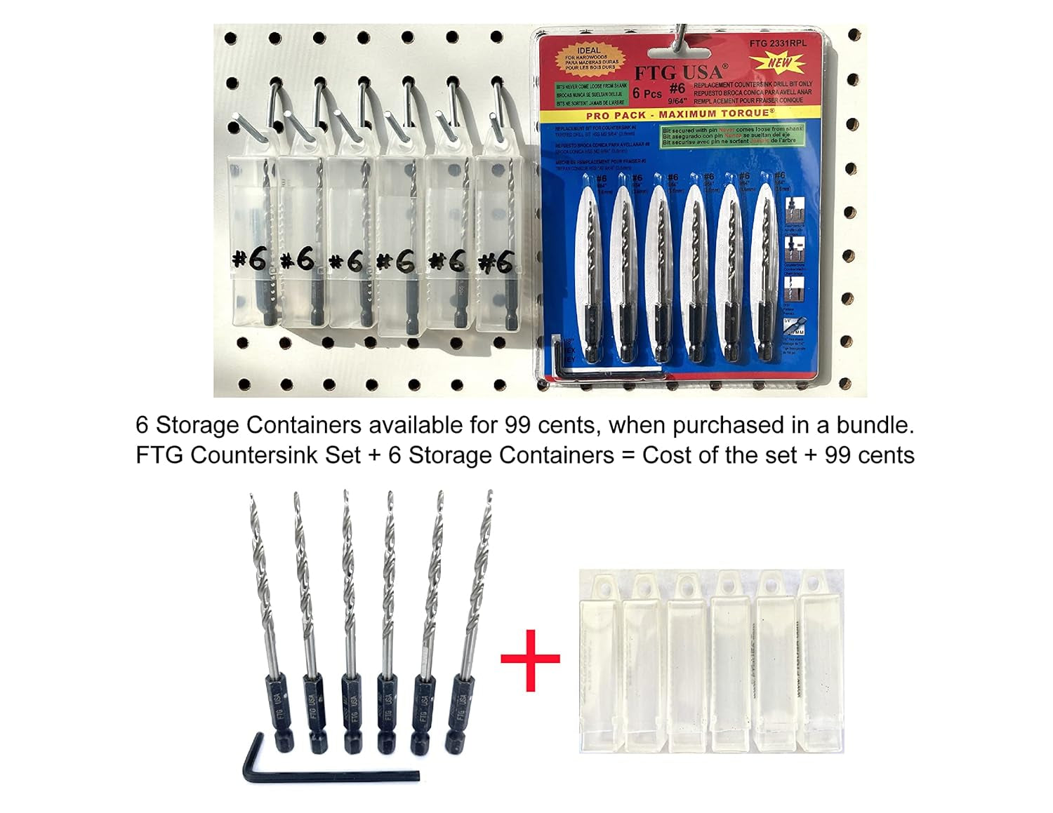 Replacement Tapered Countersink Drill Bit Set 6 Pc (#6) 9/64"