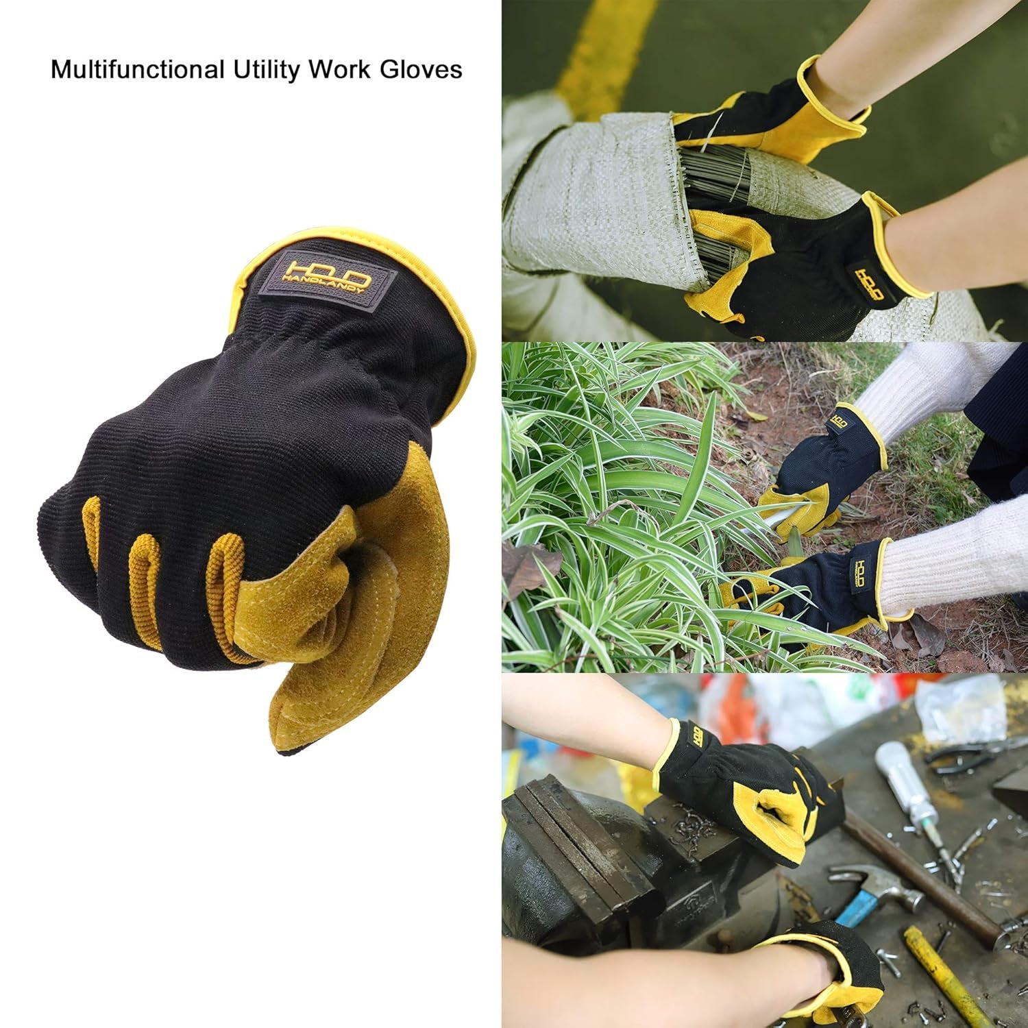 2 Pairs Leather Gardening Gloves for Men, Utility Work Gloves for Gardening, Yardwork, Construction, Mechanics, Great Garden Gifts for Men Women