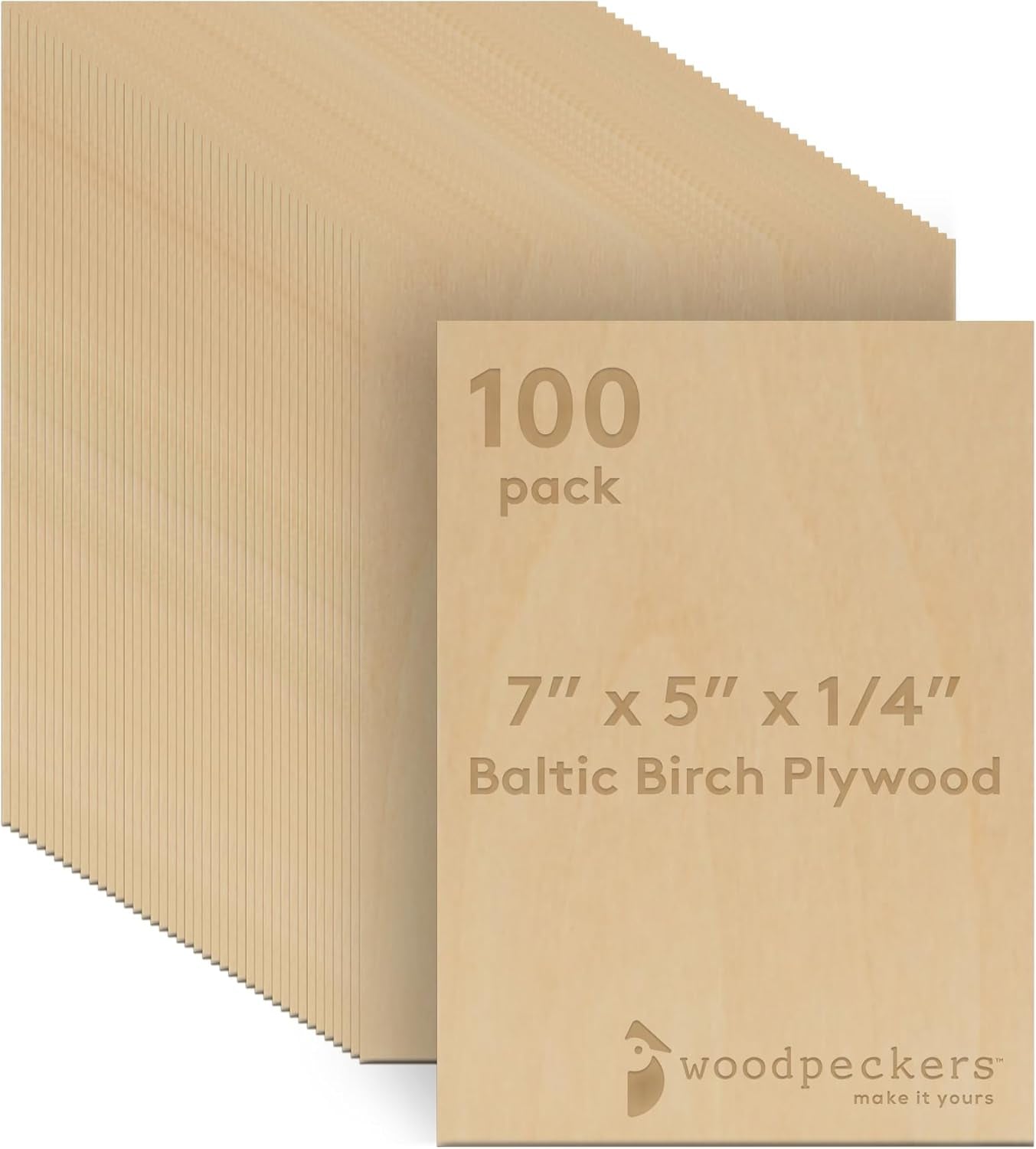 Baltic Birch Plywood, 6 Mm 1/4 X 5 X 7 Inch Craft Wood, Pack of 100 B/BB Grade Baltic Birch Sheets, Perfect for Laser, CNC Cutting and Wood Burning, by