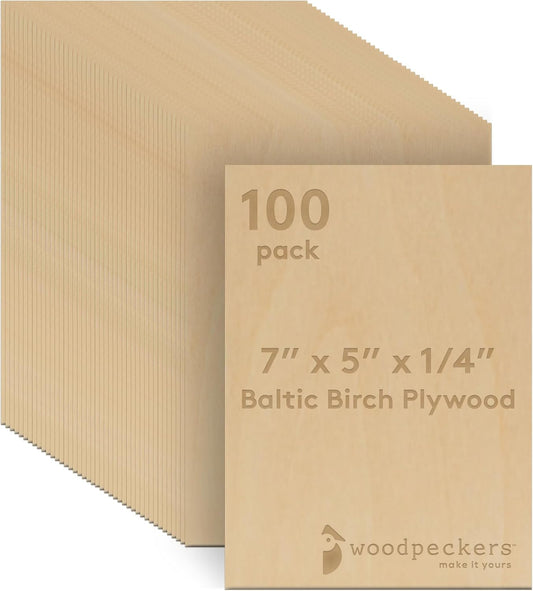 Baltic Birch Plywood, 6 Mm 1/4 X 5 X 7 Inch Craft Wood, Pack of 100 B/BB Grade Baltic Birch Sheets, Perfect for Laser, CNC Cutting and Wood Burning, by