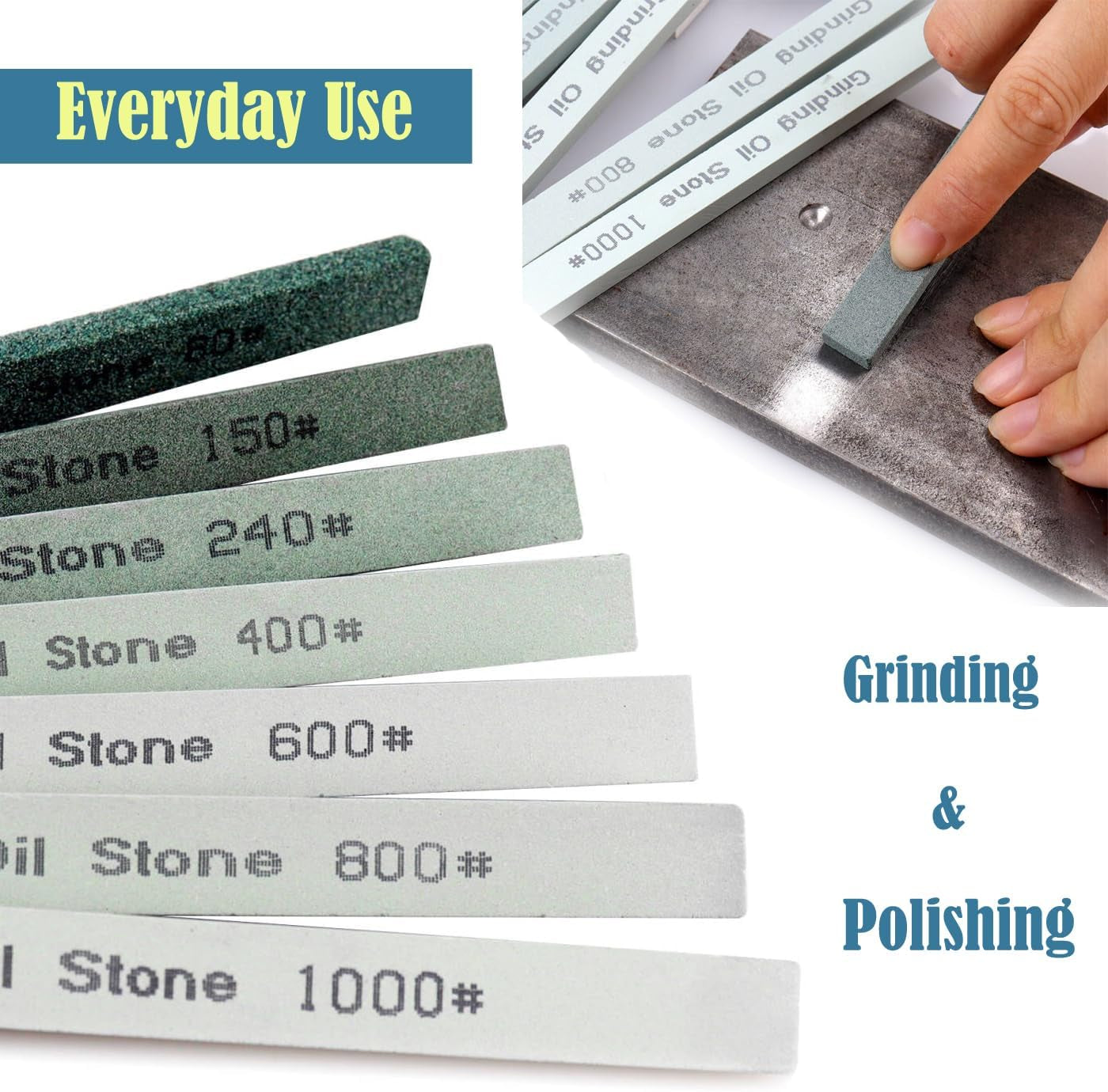 7Pcs Sharpening Stone Set,7 Grit Green Silicon Carbide Whetstone Stick Honing Stone for Knife,Scissor,Moldel and Bladed Tools 80# 150# 240# 400# 600# 800# 1000# (5.9X0.47X0.24Inch)