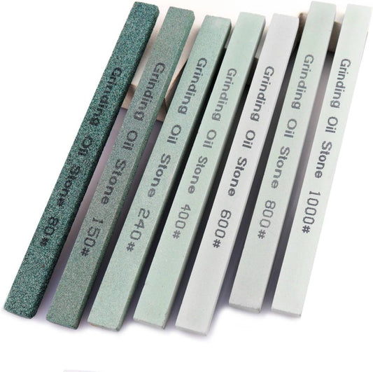 7Pcs Sharpening Stone Set,7 Grit Green Silicon Carbide Whetstone Stick Honing Stone for Knife,Scissor,Moldel and Bladed Tools 80# 150# 240# 400# 600# 800# 1000# (5.9X0.47X0.24Inch)