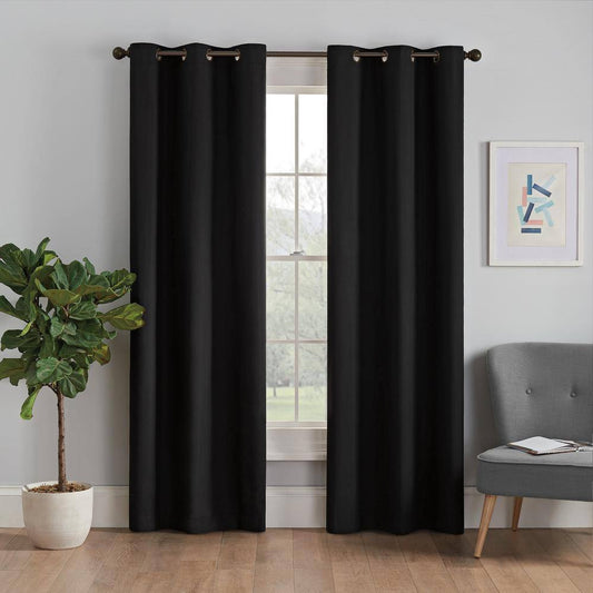 Microfiber Thermaback Black Solid Polyester 42 In. W X 84 In. L Blackout Single Grommet Top Curtain Panel