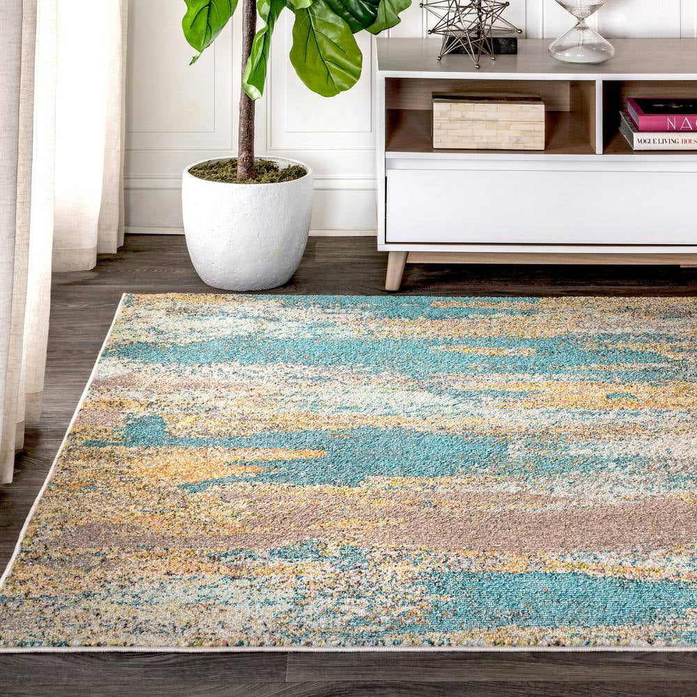Contemporary Pop Modern Abstract Vintage Waterfall Dark Blue/Multi 4 Ft. X 6 Ft. Area Rug
