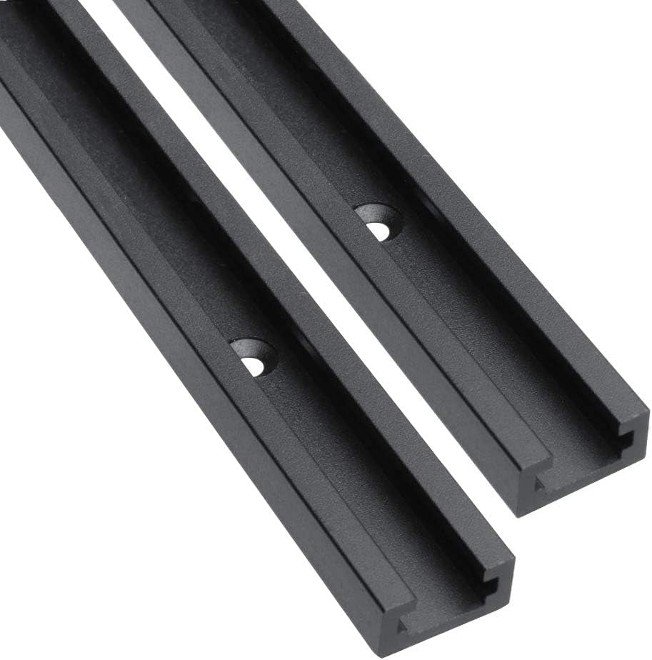 Aluminum 24" T-Track for Woodworking –Double Cut Profile Universal with Predrilled Mounting Holes -Woodworking and Clamps-Fine Sandblast Black Anodized 2PK