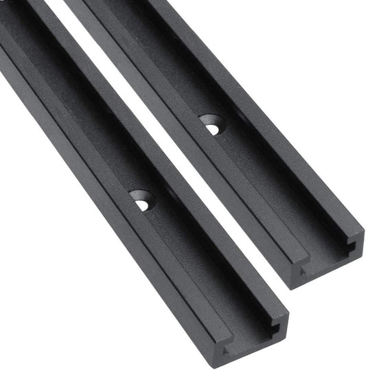 Aluminum 24" T-Track for Woodworking –Double Cut Profile Universal with Predrilled Mounting Holes -Woodworking and Clamps-Fine Sandblast Black Anodized 2PK