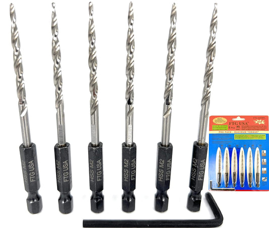 Replacement Tapered Countersink Drill Bit Set 6 Pc (#6) 9/64"
