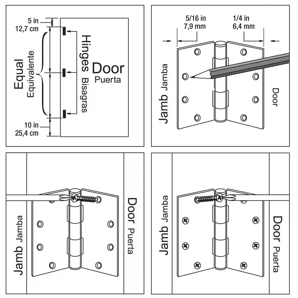 4-1/2 In. Square Radius Satin Brasscommercial Grade with Ball Bearing Hinge