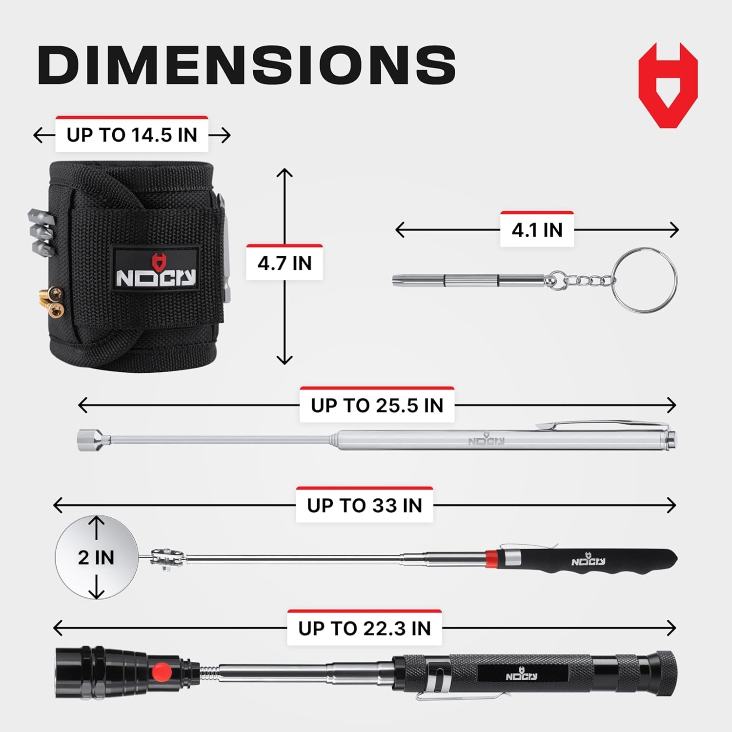 Telescoping Magnetic Pickup Tool Set for Father'S Day Gift — Magnetic Wristband, Extendable Mechanic Mirror, Telescoping Pen, 360° Flexible Flashlight, 3-In-1 Screwdriver — Magnetic Tool Set