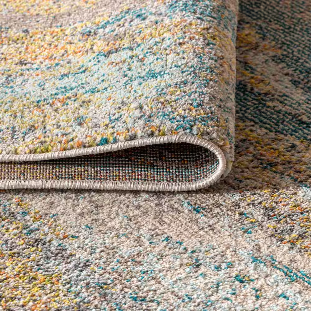 Contemporary Pop Modern Abstract Vintage Waterfall Dark Blue/Multi 4 Ft. X 6 Ft. Area Rug