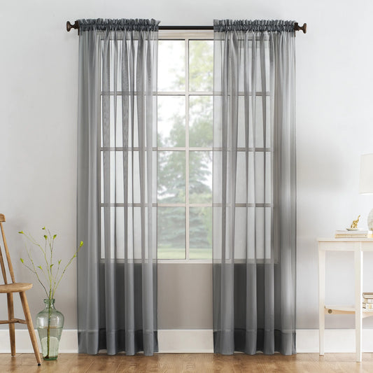 Marjorie Sheer Voile Single Curtain, Gray, 59" W X 63" L