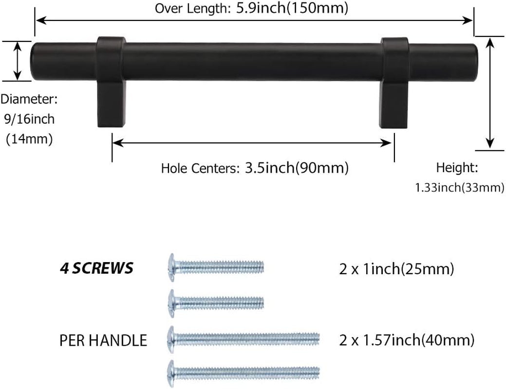 12 Pack Black Cabinet Pulls 3-1/2 Inch Hole Center Hardware Drawer Handles for Kitchen Cupboard Dresser