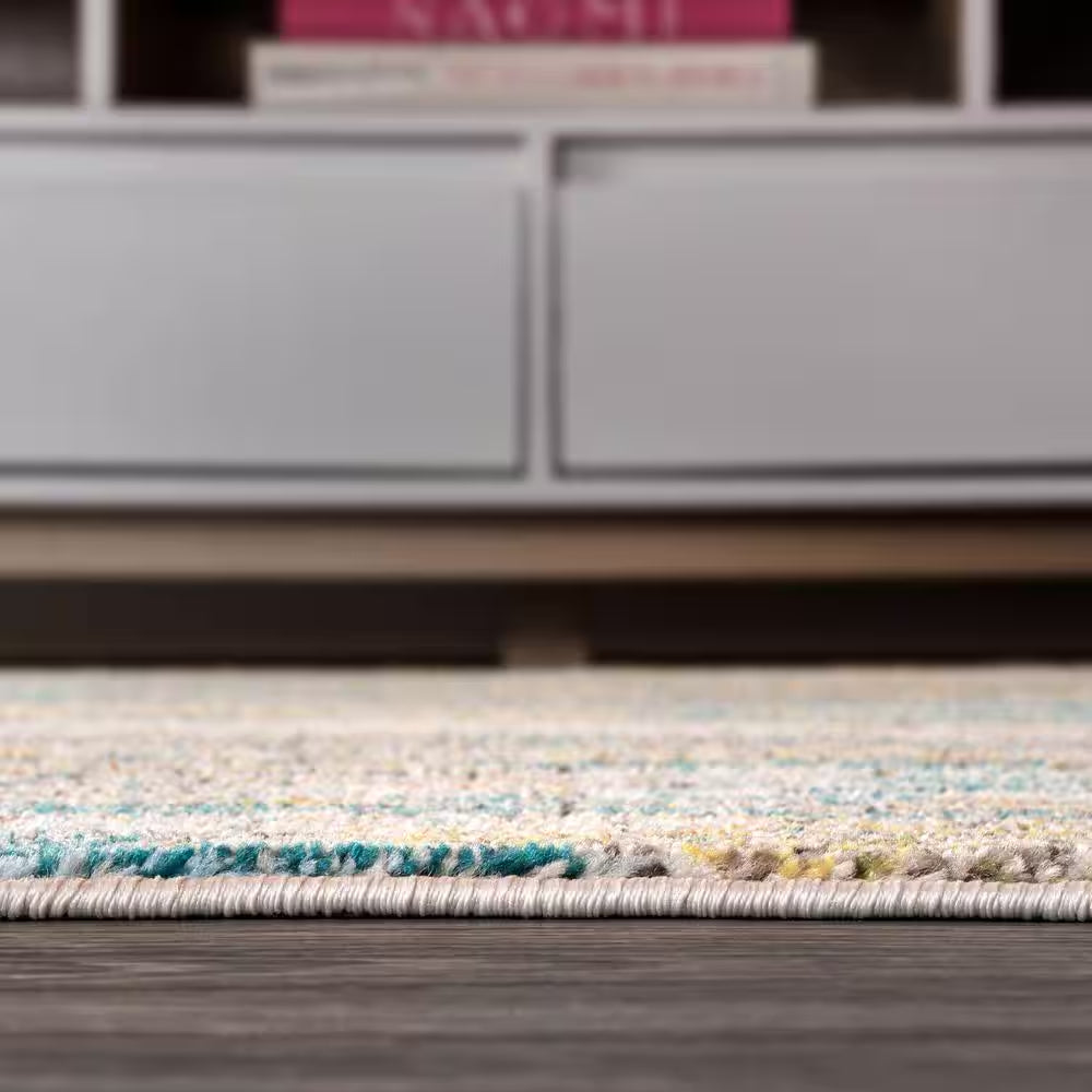 Contemporary Pop Modern Abstract Vintage Waterfall Dark Blue/Multi 4 Ft. X 6 Ft. Area Rug