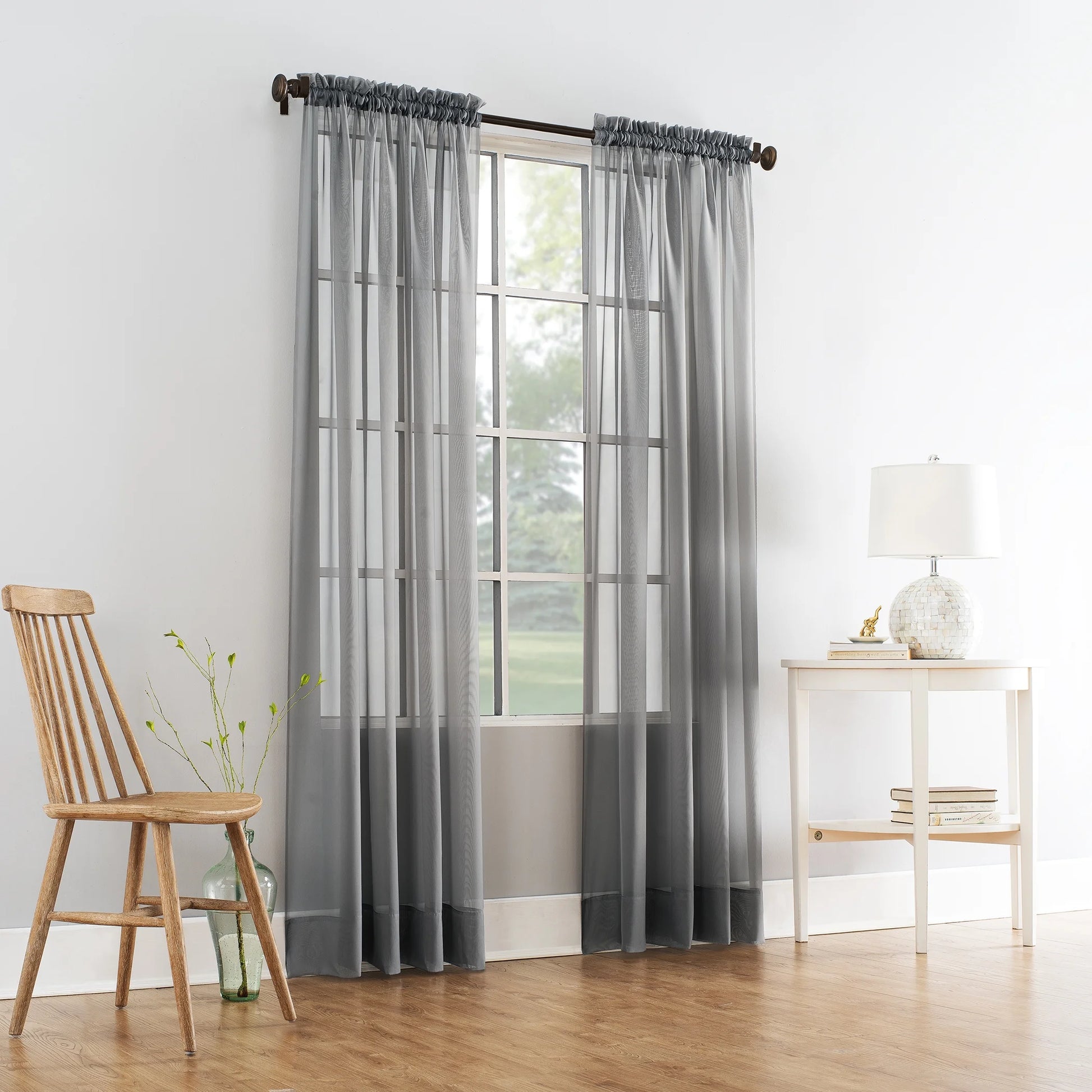 Marjorie Sheer Voile Single Curtain, Gray, 59" W X 63" L