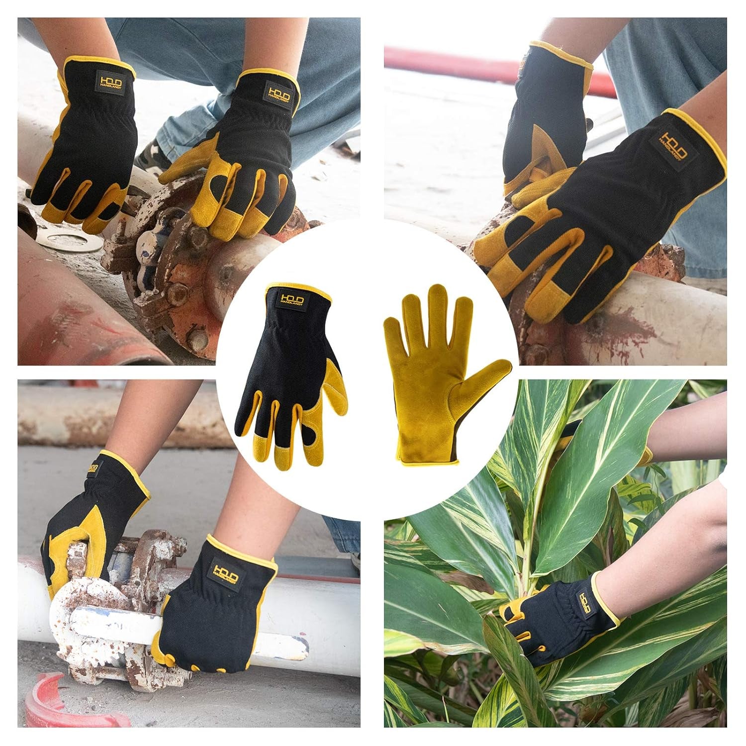 2 Pairs Leather Gardening Gloves for Men, Utility Work Gloves for Gardening, Yardwork, Construction, Mechanics, Great Garden Gifts for Men Women