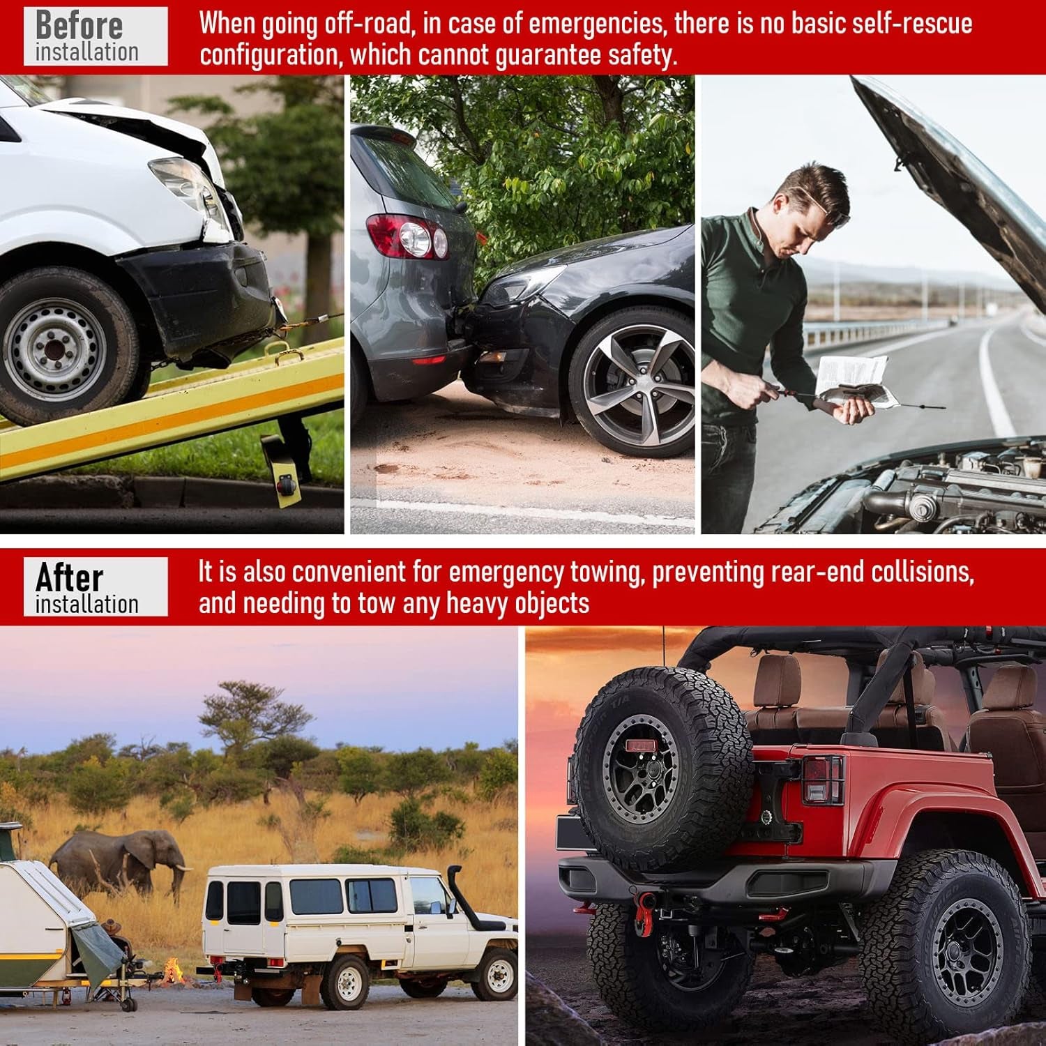 Shackle Hitch Receiver & Towing Hitch Lock, with 3/4 Inch D-Ring Shackle, 2 Insurance Pins, Weatherproof Anti-Theft Lockable Heavy Duty Solid Recovery Kit - Red