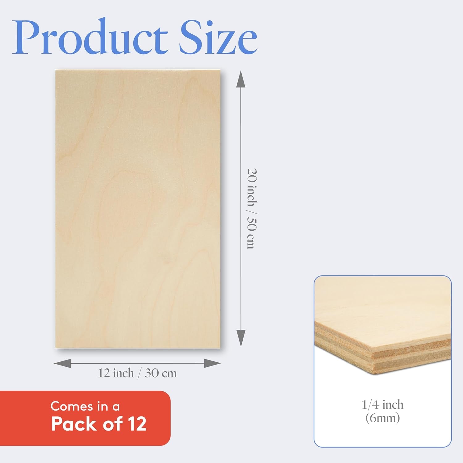 6 Mm Baltic Birch Plywood 1/4 X 12 X 20 Inch, Box of 12 B/BB Grade Craft Wood, Stronger than Basswood Sheets, for Laser, CNC Cutting and Wood Burning, by