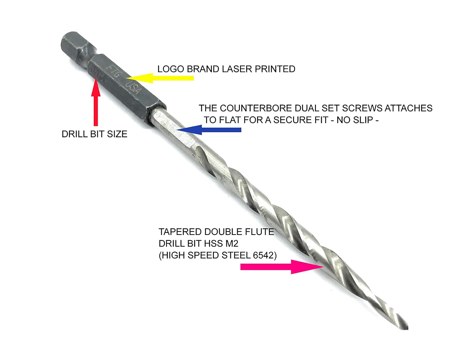 Tapered Countersink Drill Bit Set 3 Pc #8 (11/64") Tapered Drill Bit Replacement, Countersink Bit Same Size for Wood Countersink Drill Bits