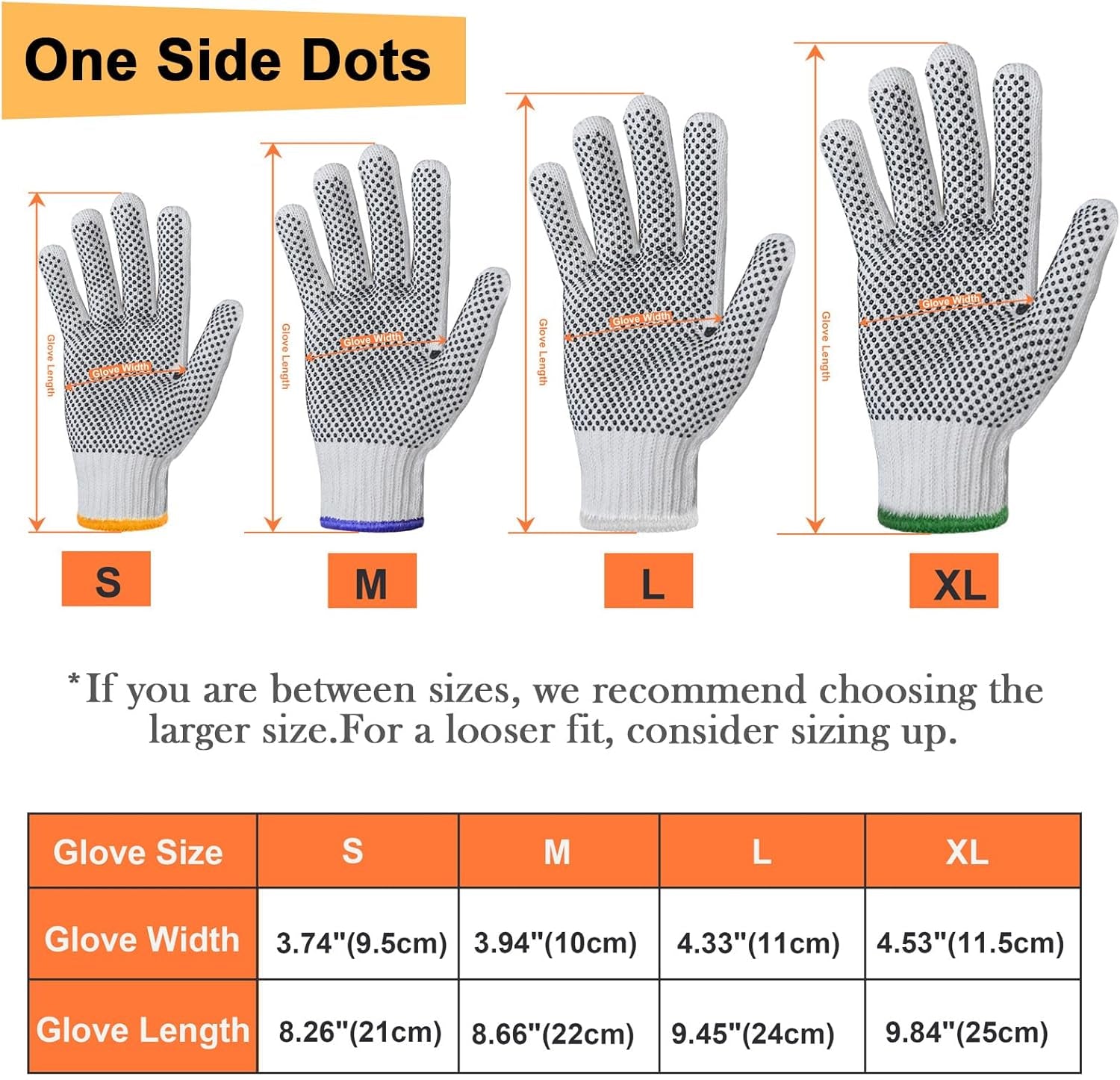 Cotton Polyester String Knit Shell Safety Protection Work Gloves for Painter Mechanic Industrial Warehouse Gardening Construction Men & Women 12 Pairs, with One Side Dots, L Size