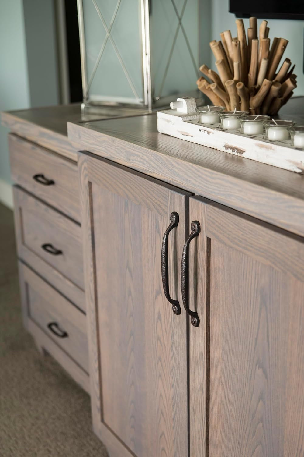 1 Pack Solid Core Kitchen Cabinet Pulls, Luxury Cabinet Handles, Hardware for Doors & Dresser Drawers, 7-9/16 Inch (192Mm) Hole Center, Rustic Iron, Refined Rustic Collection