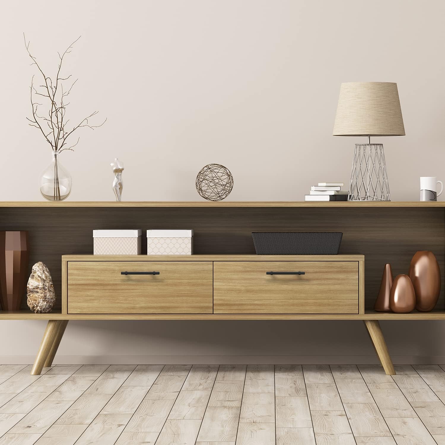 12 Pack Black Cabinet Pulls 3-1/2 Inch Hole Center Hardware Drawer Handles for Kitchen Cupboard Dresser