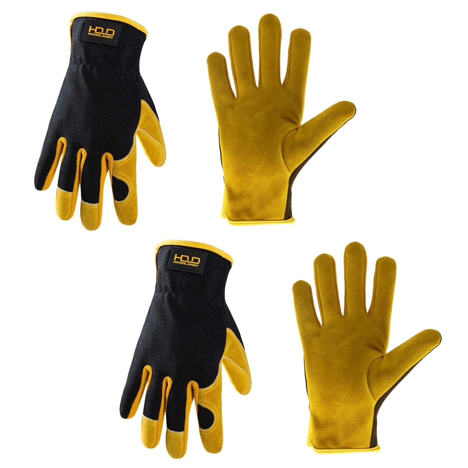 2 Pairs Leather Gardening Gloves for Men, Utility Work Gloves for Gardening, Yardwork, Construction, Mechanics, Great Garden Gifts for Men Women