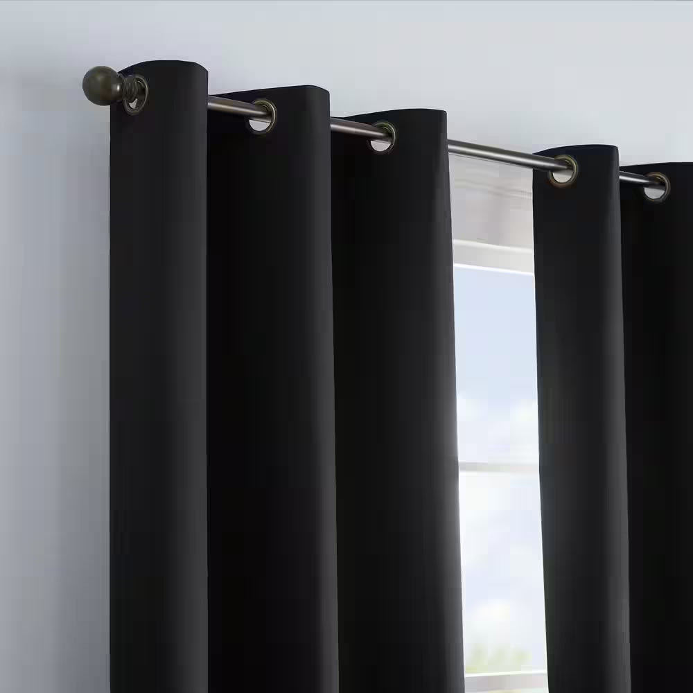 Microfiber Thermaback Black Solid Polyester 42 In. W X 84 In. L Blackout Single Grommet Top Curtain Panel