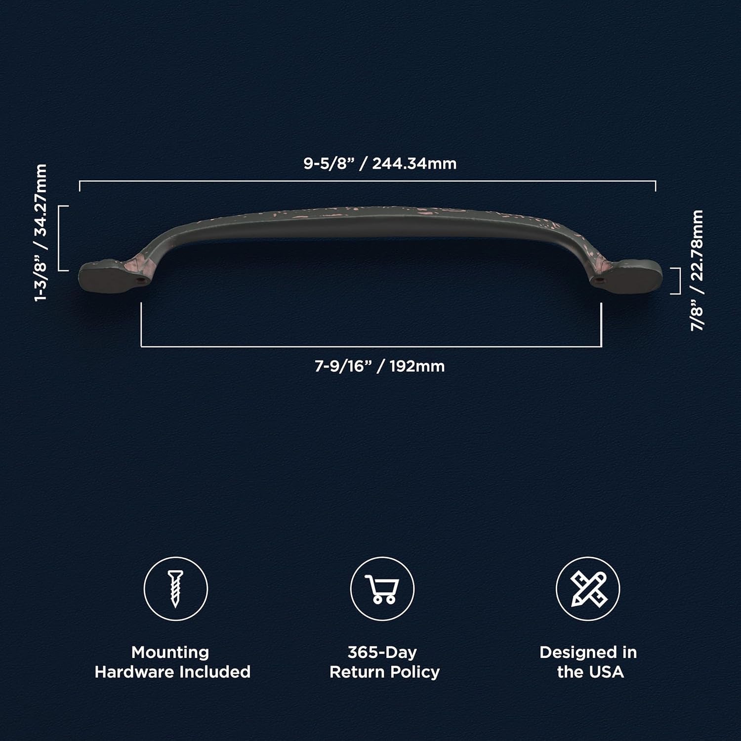 1 Pack Solid Core Kitchen Cabinet Pulls, Luxury Cabinet Handles, Hardware for Doors & Dresser Drawers, 7-9/16 Inch (192Mm) Hole Center, Rustic Iron, Refined Rustic Collection