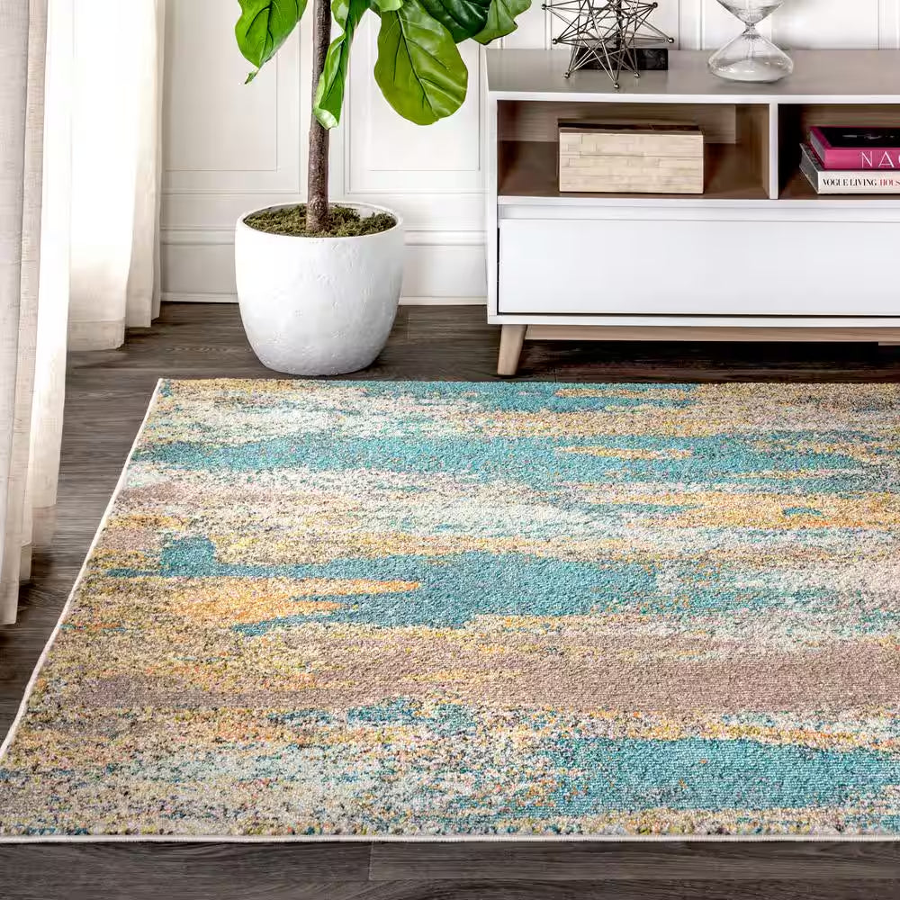 Contemporary Pop Modern Abstract Vintage Waterfall Dark Blue/Multi 4 Ft. X 6 Ft. Area Rug
