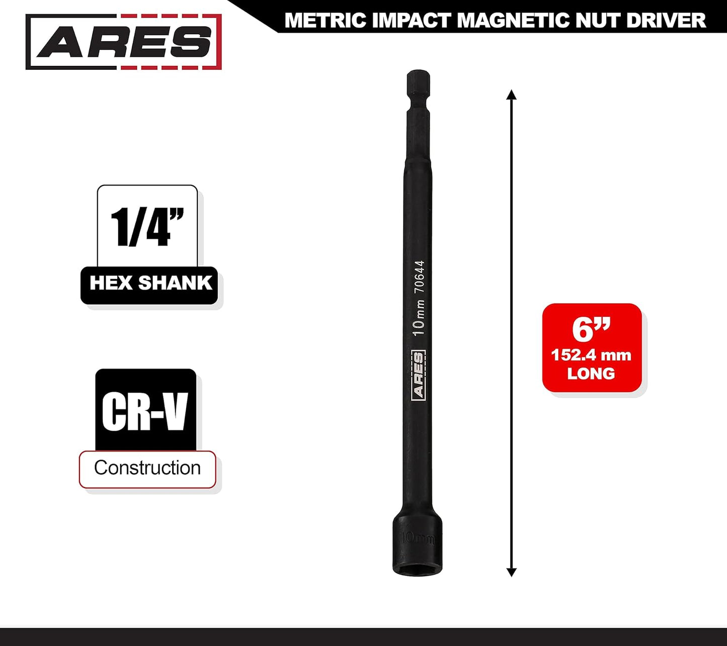 70644-10Mm Magnetic Impact Nut Driver - Impact Grade Nut Setter with Industrial Strength Magnet
