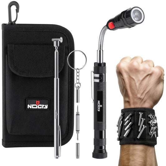 Telescoping Magnetic Pickup Tool Set for Father'S Day Gift — Magnetic Wristband, Extendable Mechanic Mirror, Telescoping Pen, 360° Flexible Flashlight, 3-In-1 Screwdriver — Magnetic Tool Set