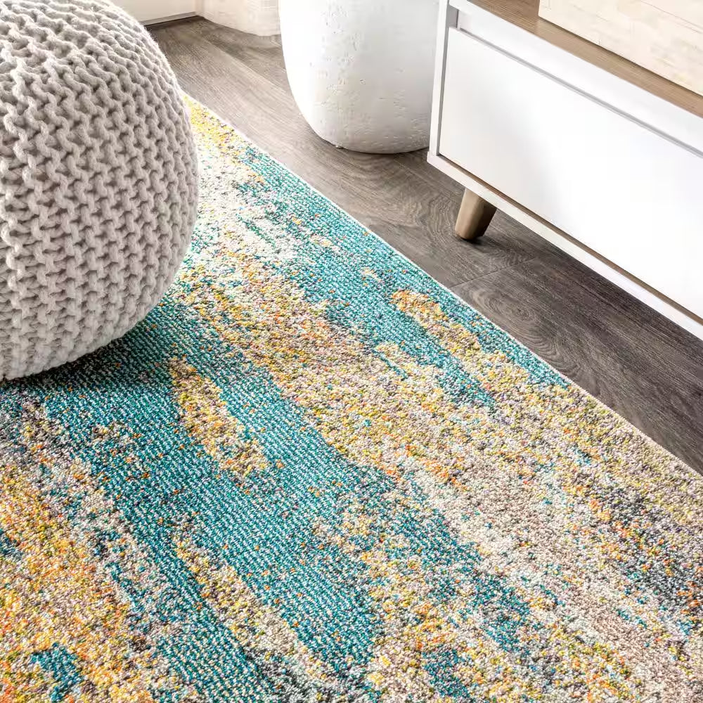 Contemporary Pop Modern Abstract Vintage Waterfall Dark Blue/Multi 4 Ft. X 6 Ft. Area Rug