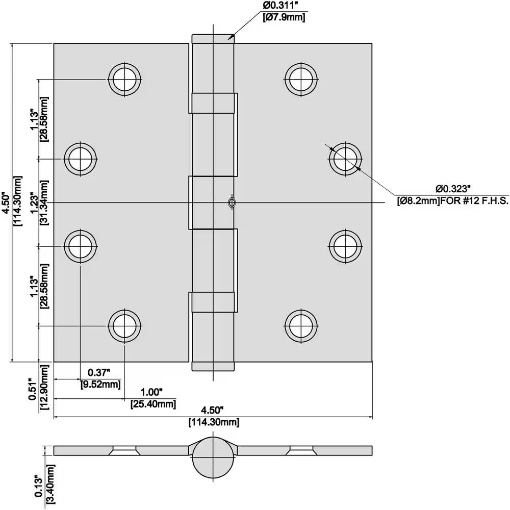 4-1/2 In. Square Radius Satin Brasscommercial Grade with Ball Bearing Hinge