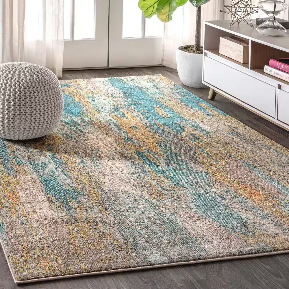 Contemporary Pop Modern Abstract Vintage Waterfall Dark Blue/Multi 4 Ft. X 6 Ft. Area Rug