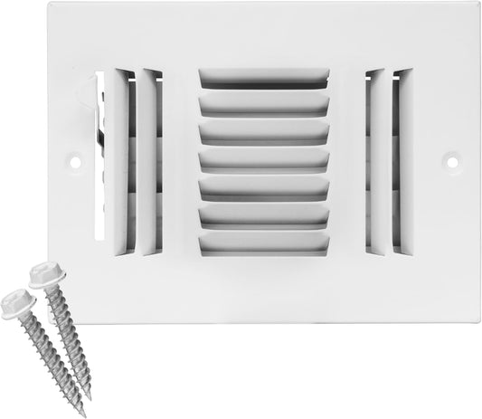 6" X 4" 3-Way AIR Supply Grille - Vent Cover & Diffuser - Flat Stamped Face - White [Outer Dimensions: 7.75"W X 5.75"H]